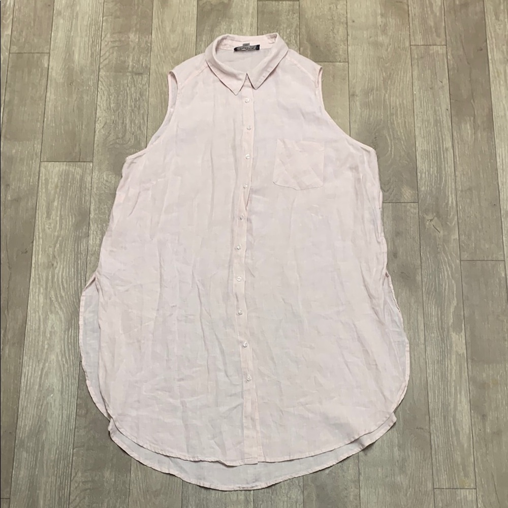 Womens Context Lord & Taylor 100% Linen Sleeveless Pink Tunic Shirt‎ Top
